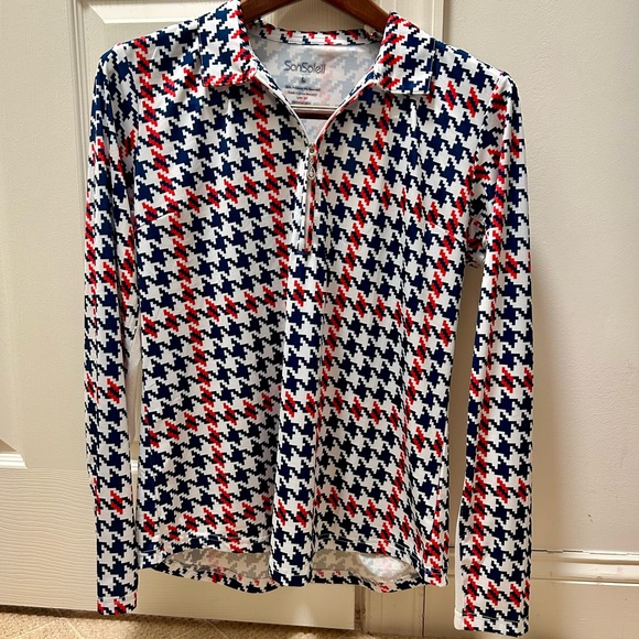 SanSoleil Tops - SanSoleil Women’s Houndstooth pattern long sleeve SPF 50 quarter zip size large